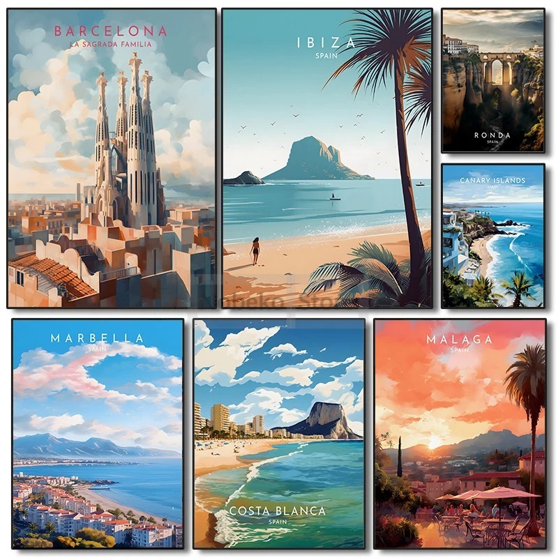 Home Barcelona - Spanien Reise Poster Barcelona Malaga Ibiza