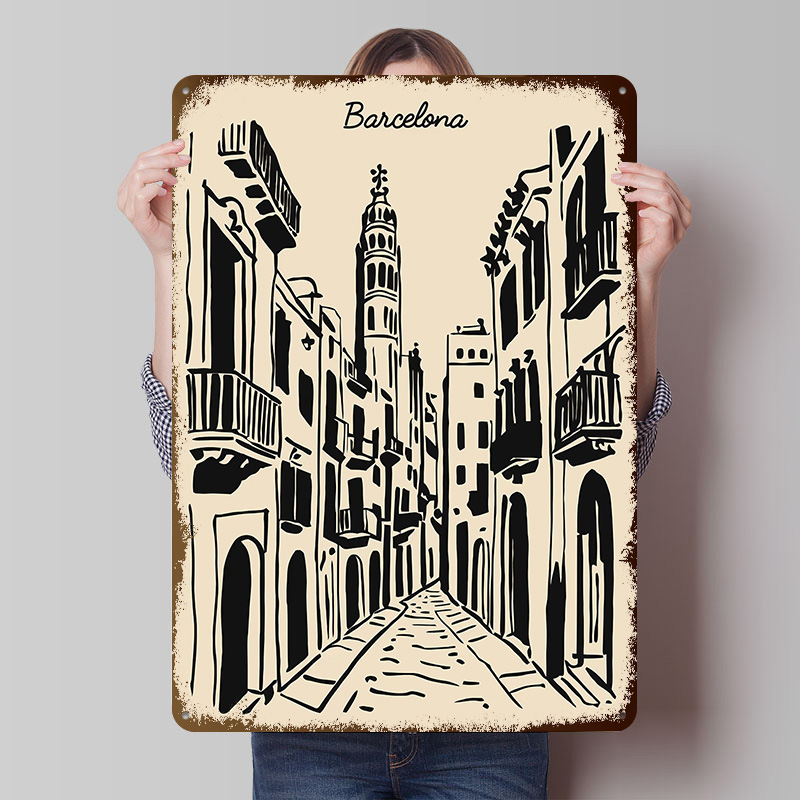 Home Barcelona - Barcelona Straßen-Metallposter, Individuelle Wandkunst, Retro Vintage